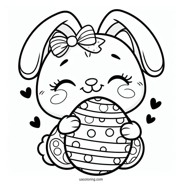 Smiling Easter Bunny Coloring Page Embracing Polka Dot Egg For Preschoolers
