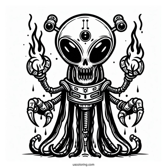 Evil Alien Robot Coloring Sheet