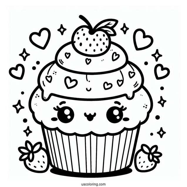 Adorable Kawaii Cupcake To Color