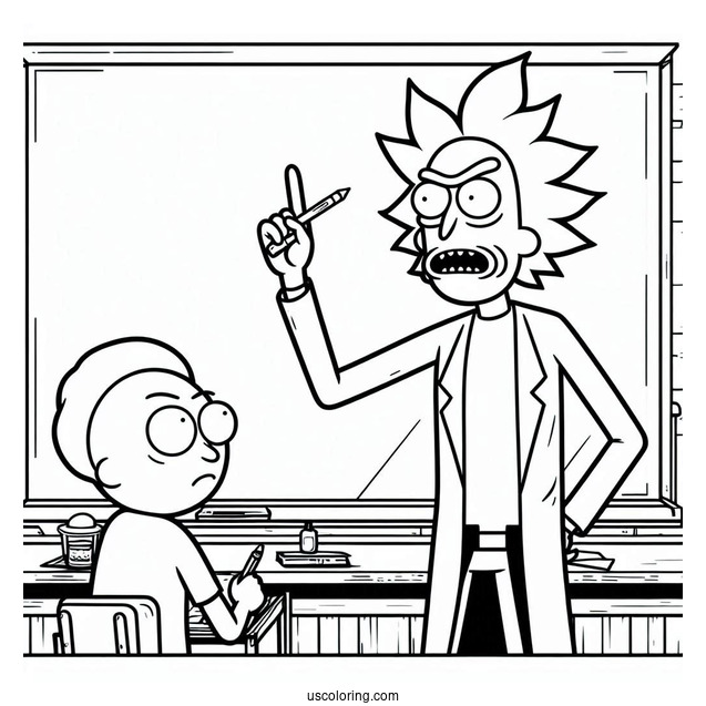 Rick Lecturing Morty Coloring Page