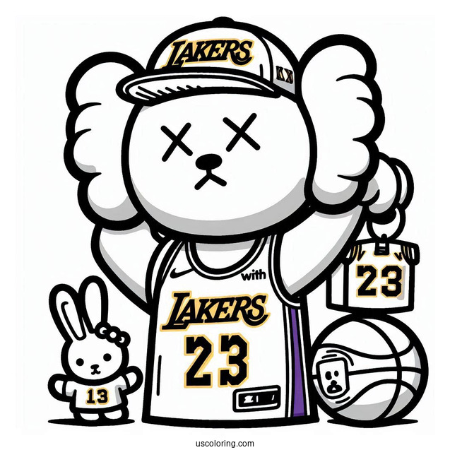 KAWS Coloring Page Companion In Lakers Jersey For Kids