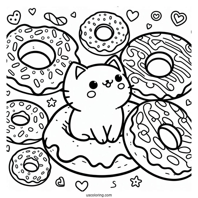 Cute Cat Donut Coloring Page For Preschoolers