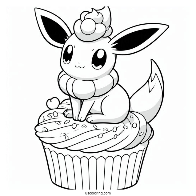 Cute Sylveon Coloring Page Sitting On Top Of Cupcake