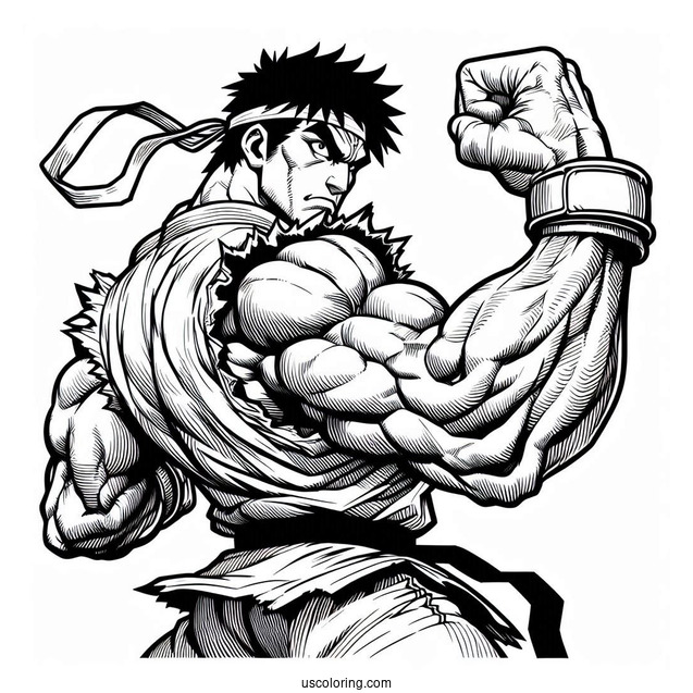 Street Fighter Coloring Page Of Powerful Ryu In Battle