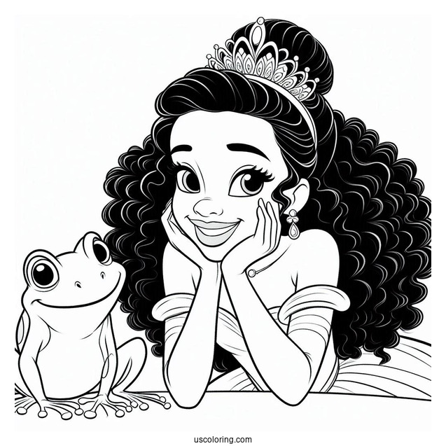 Princess Tiana Smiling At Frog Prince Naveen Coloring Page