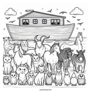 Animals Lining Up To Go To Noah's Ark Coloring Page