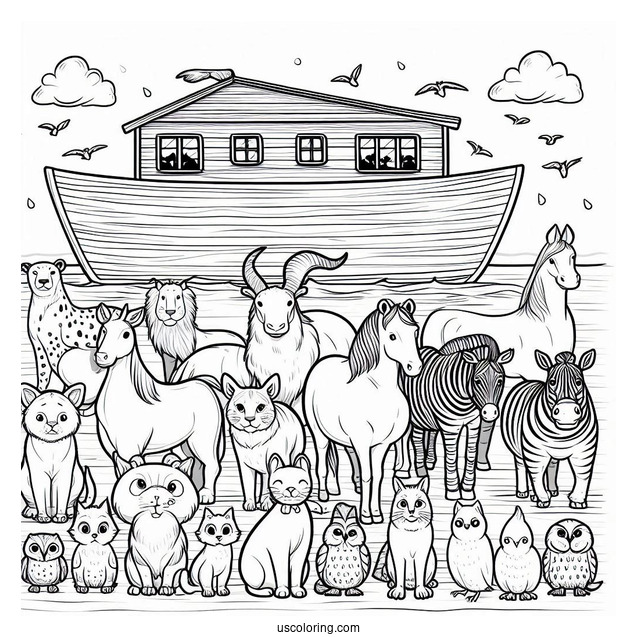 Animals Lining Up To Go To Noah's Ark Coloring Page