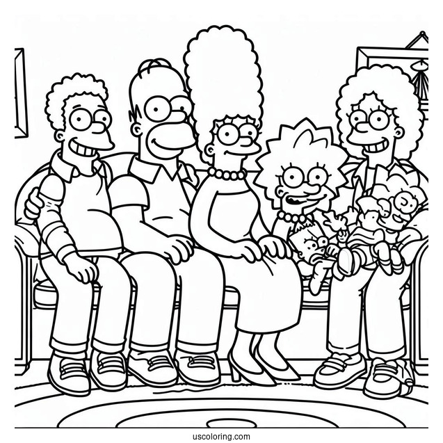 Simpsons Family Sitting On Couch To Color