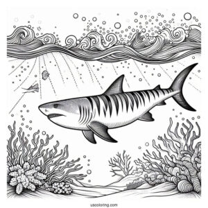 Tiger Shark Coloring Page Deep In The Ocean