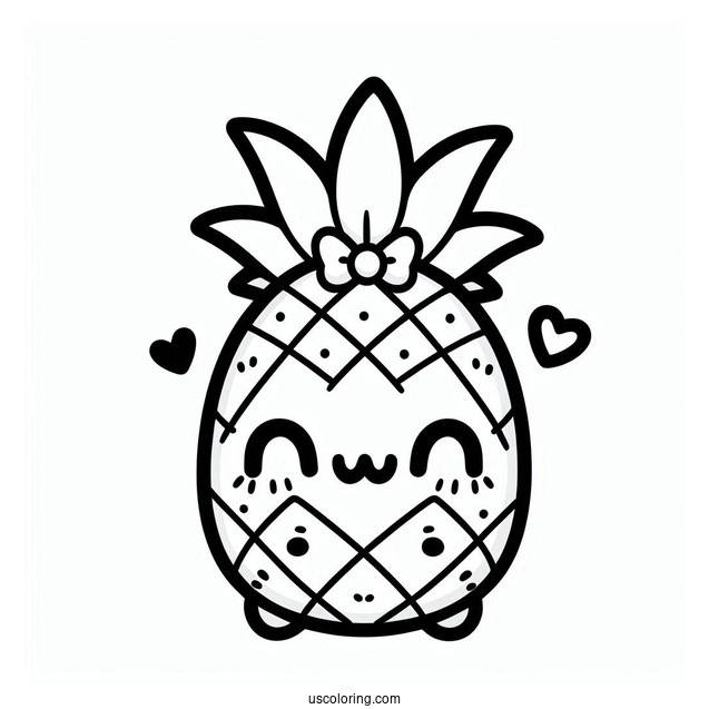 Cute Kawaii Pineapple Coloring For Preschoolers