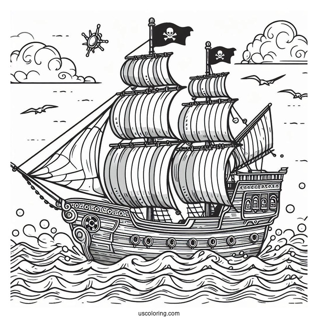 Large Pirate Coloring Page Ship At Sea