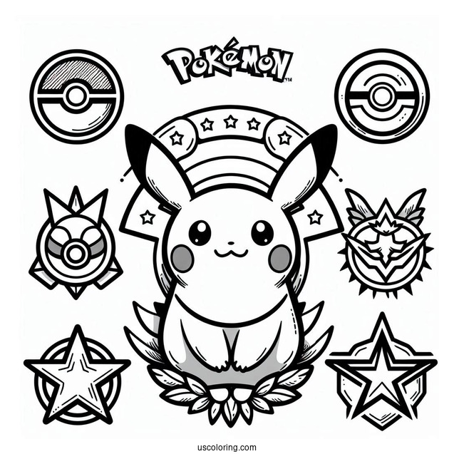 Pokemon Logo With Badges Coloring Sheet