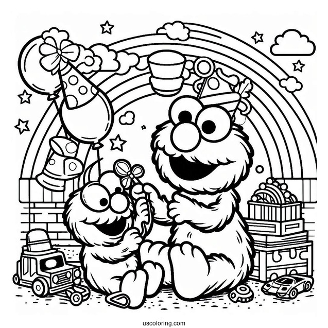 Elmo Playing With Toys With Friend