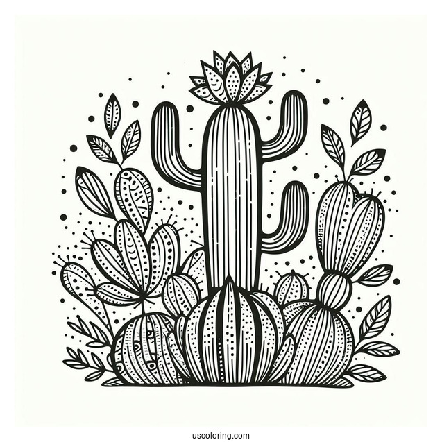 Abstract Cactus Coloring Page