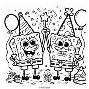 Coloring Page Of SpongeBob And Patrik Celebrating