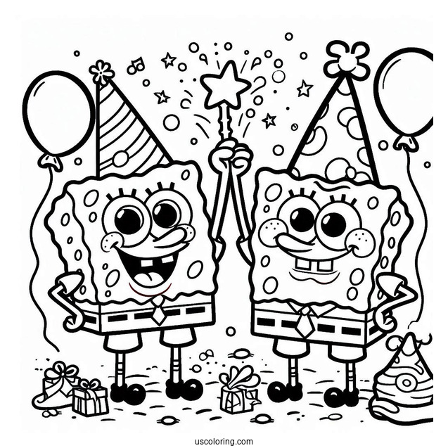 Coloring Page Of SpongeBob And Patrik Celebrating