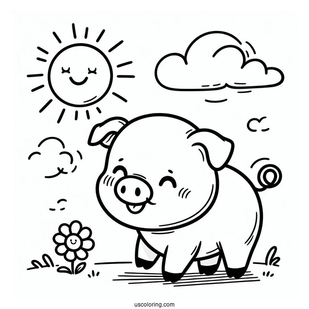 Cute Smiling Pig With a Big Sun