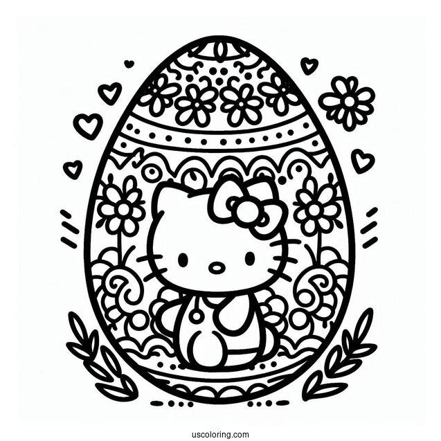 Hello Kitty Design Easter Egg Coloring Page