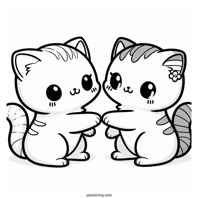 Two Cute Coloring Page Cats Playing For Kids