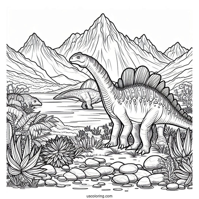 Spinosaurus Coloring Page In The Mountains