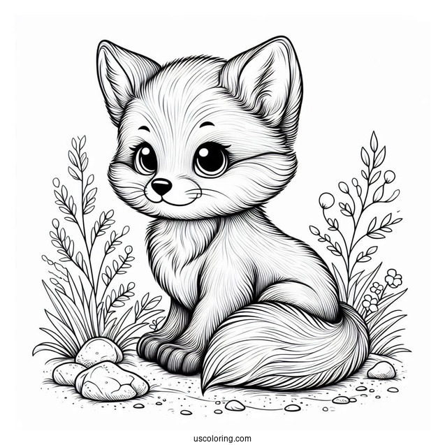 Realistic Baby Fox Coloring Page In Nature