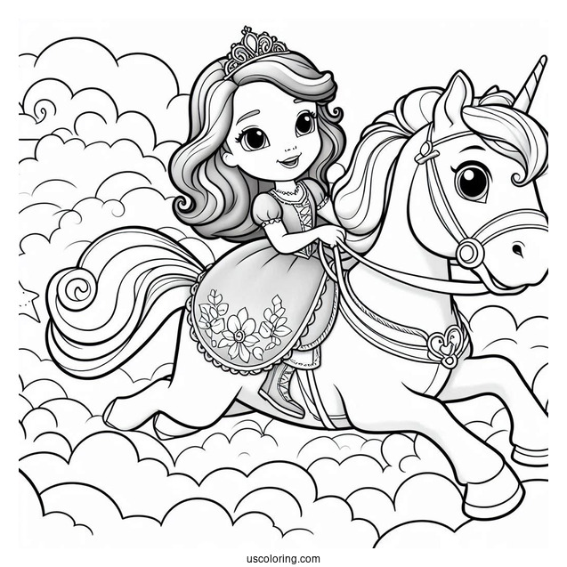 Sofia The First Coloring Page Riding Skye In The Clouds
