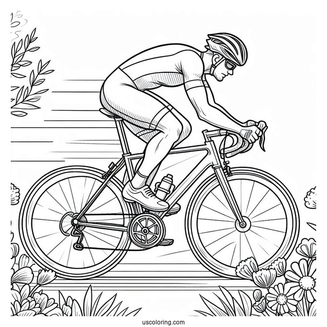 Man Racing On Bicycle Coloring Page