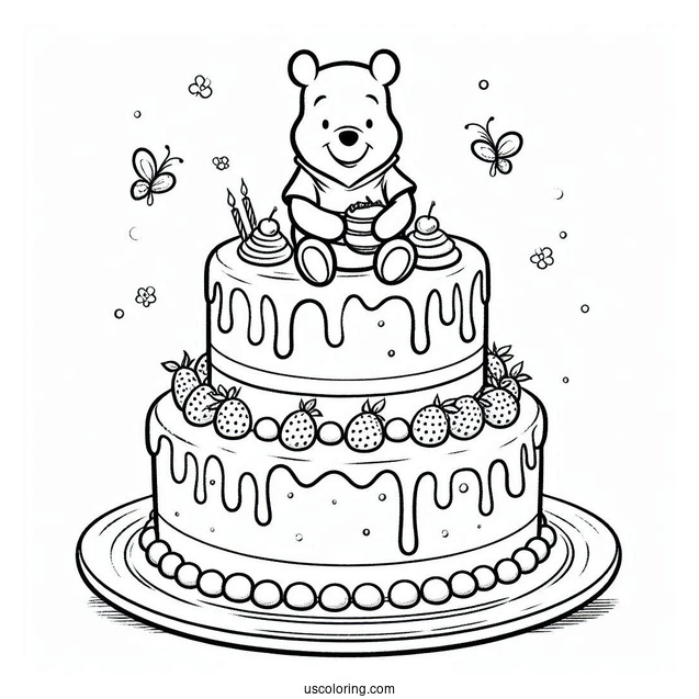 Winnie The Pooh Tiered Cake Coloring Page