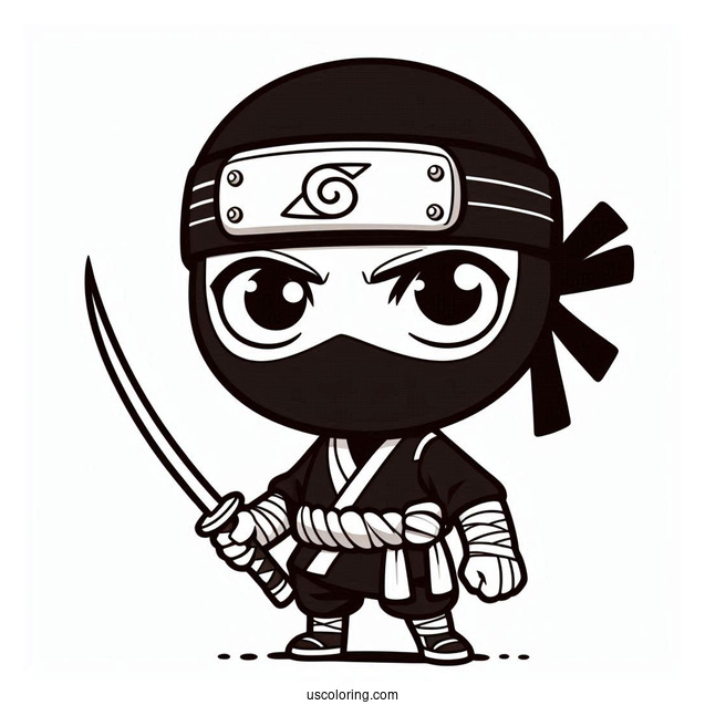 Serious Chibi Ninja With A Blade Coloring Sheet For Preschoolers