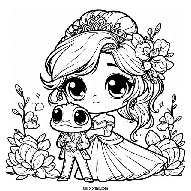 Chibi Tiana With Prince Naveen Coloring Sheet
