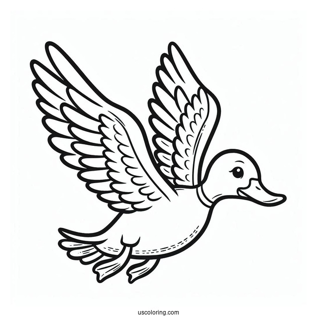 Coloring Page Of a Duck Flying