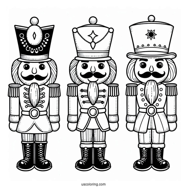 Three Easy Nutcracker Coloring Page Outlines For Kids