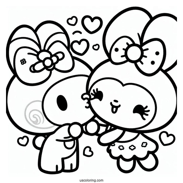 My Melody Coloring Page Getting Kiss From Flat