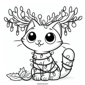Pete The Cat Wrapped In Christmas Light And Antlers
