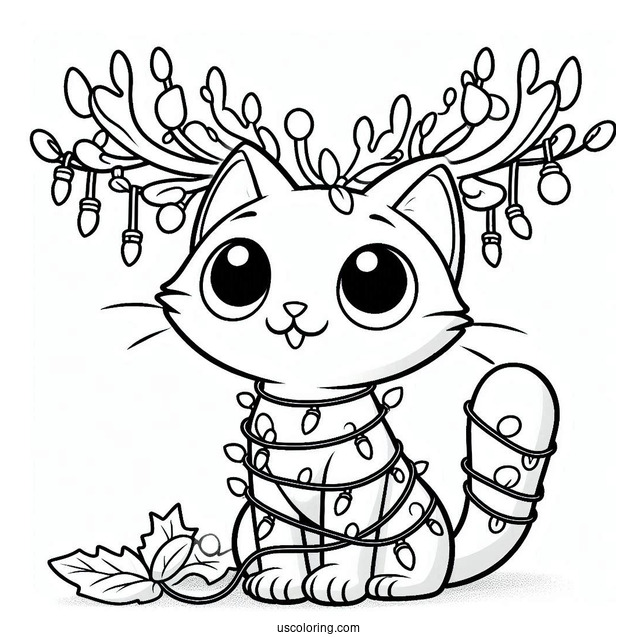 Pete The Cat Wrapped In Christmas Light And Antlers