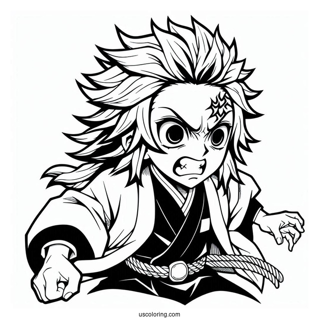 Angry Tanjiro Coloring Page In Battle