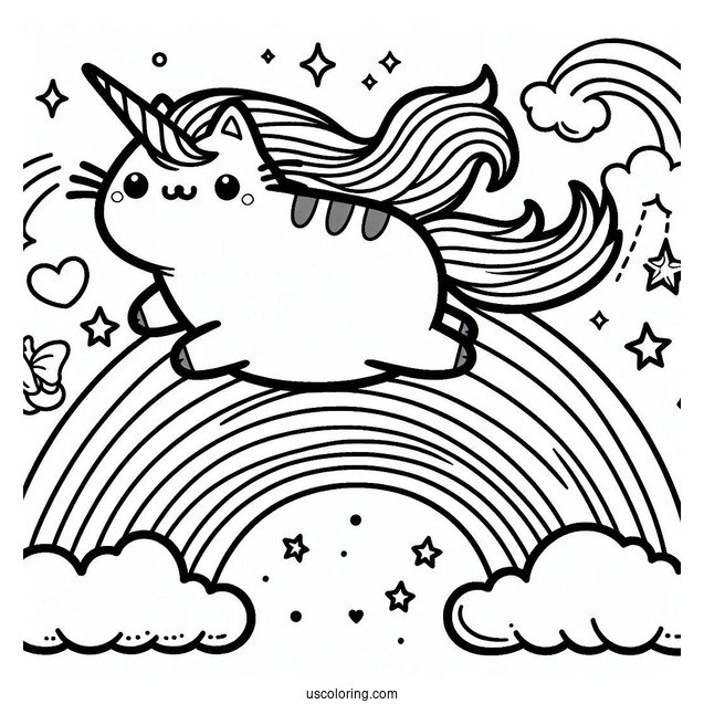 Unicorn Pusheen Cat Jumping Over Rainbow