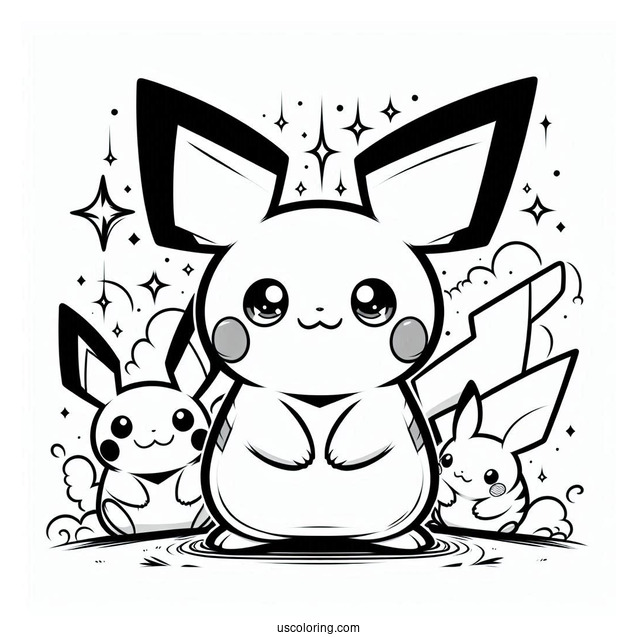 Pichu, Pikachu, And Raichu Coloring Page For Kids