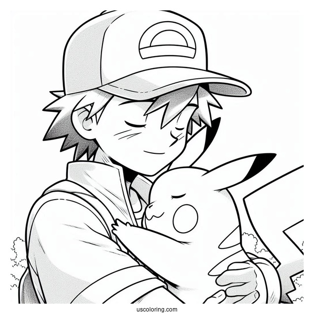 Coloring Page Of Ash Embracing Pikachu