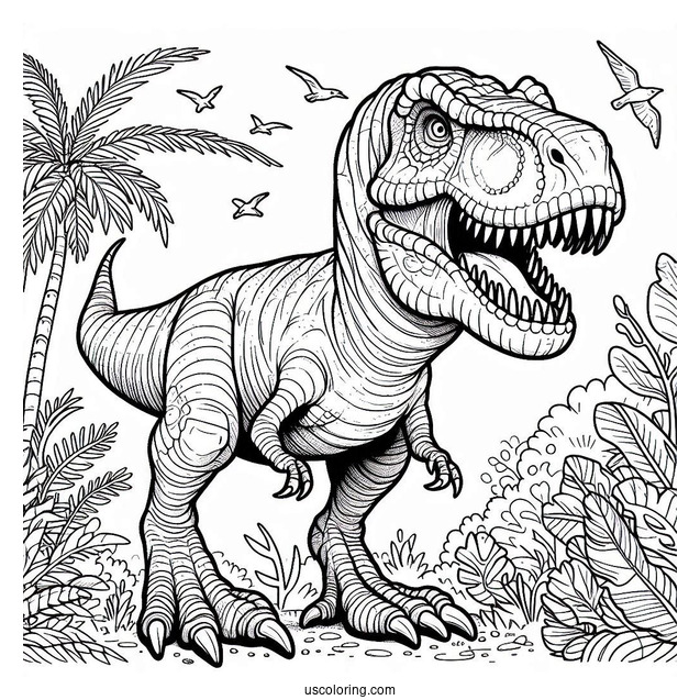 Coloring Sheet Of T-Rex With Sharp Teeth And Big Claws