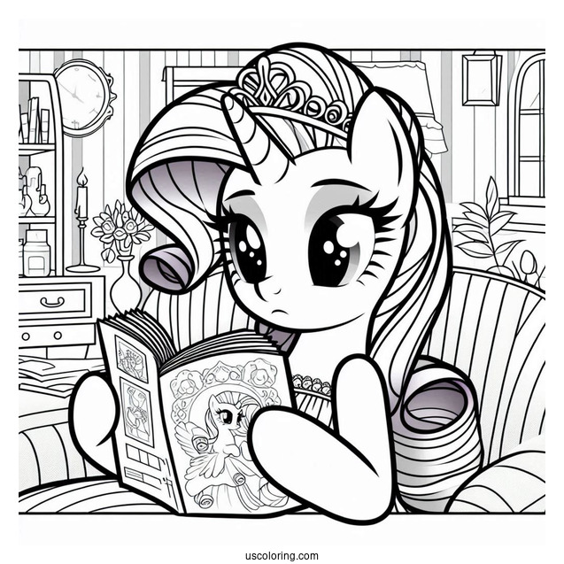 Rarity Coloring Page Reading A Magazine In Her Room