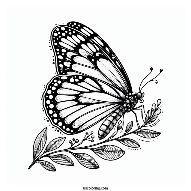 Side View Of Butterfly Coloring Page Flying