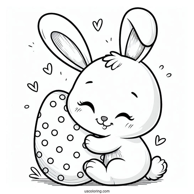 Smiling Easter Bunny Coloring Page Embracing Polka Dot Egg For Preschoolers