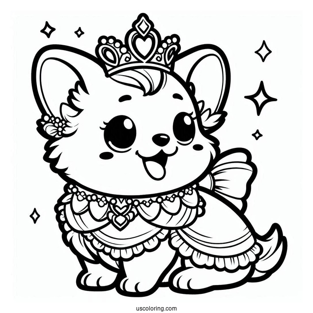Kawaii Queen_s Corgi Coloring Sheet