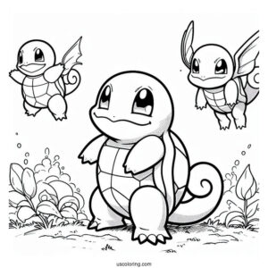 Squirtle Coloring Page With Wartortle, And Blastoise Evolution