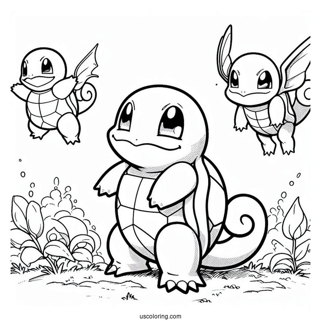 Squirtle Coloring Page With Wartortle, And Blastoise Evolution