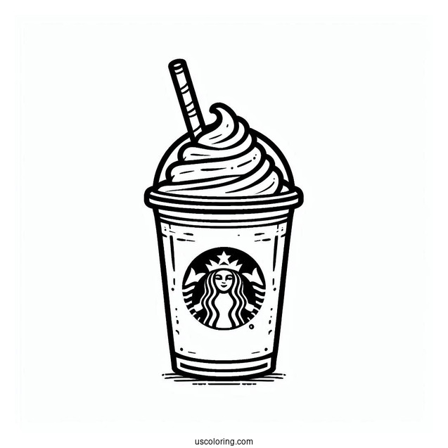 Easy Starbucks Coloring Page Of Frappe With Straw Outline For Kids