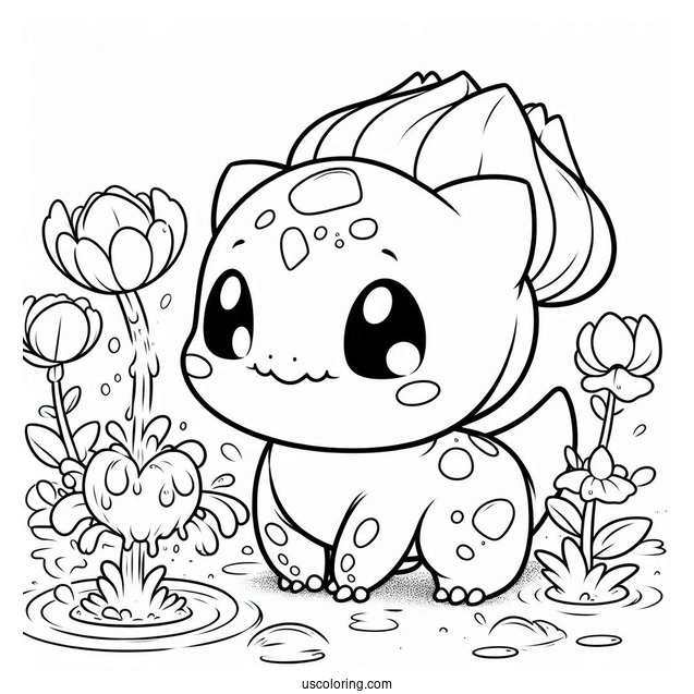 Bulbasaur Coloring Page Watering Flowers