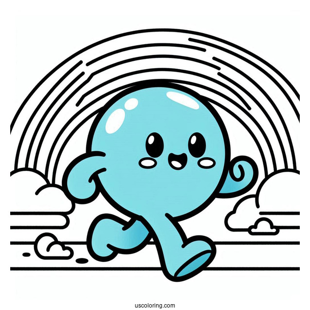Easy Cyan Running In Corridor Rainbow Friends Coloring Page