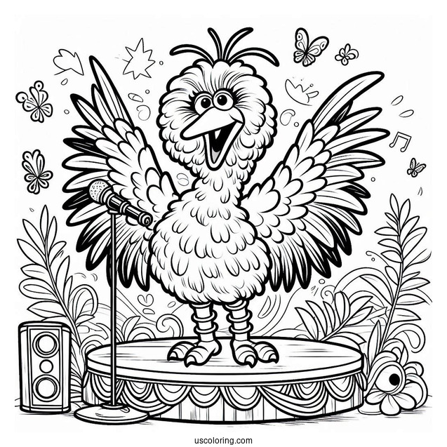 Big Bird Waving On Stage Coloring In